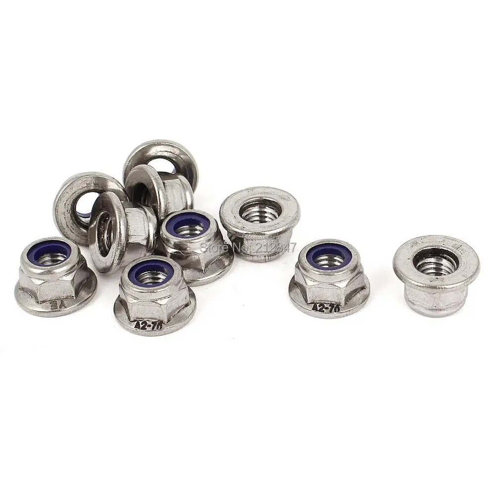 

10 Pcs M8x1.25mm Stainless Steel Hex Flange Nylon Insert Lock Nuts DIN 6926