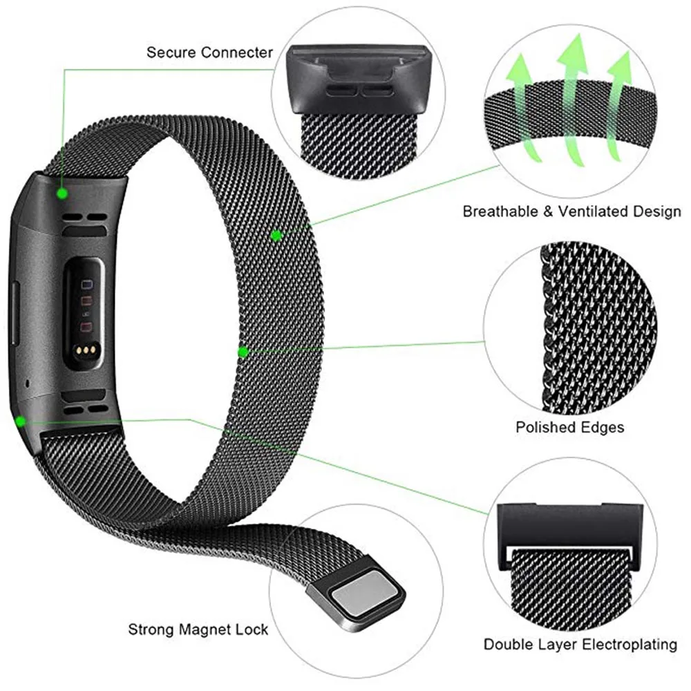 Сменный ремешок для Fitbit Charge 3 из нержавеющей стали магнитный Миланский Браслет на