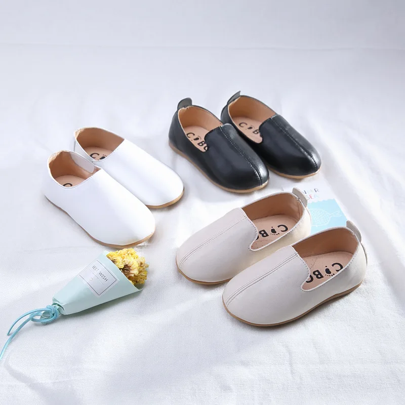 2019 Autumn New Children's Flat Shoes Girls Flats Black for Kid White Causal Shallow Toddler PU leather Soft |