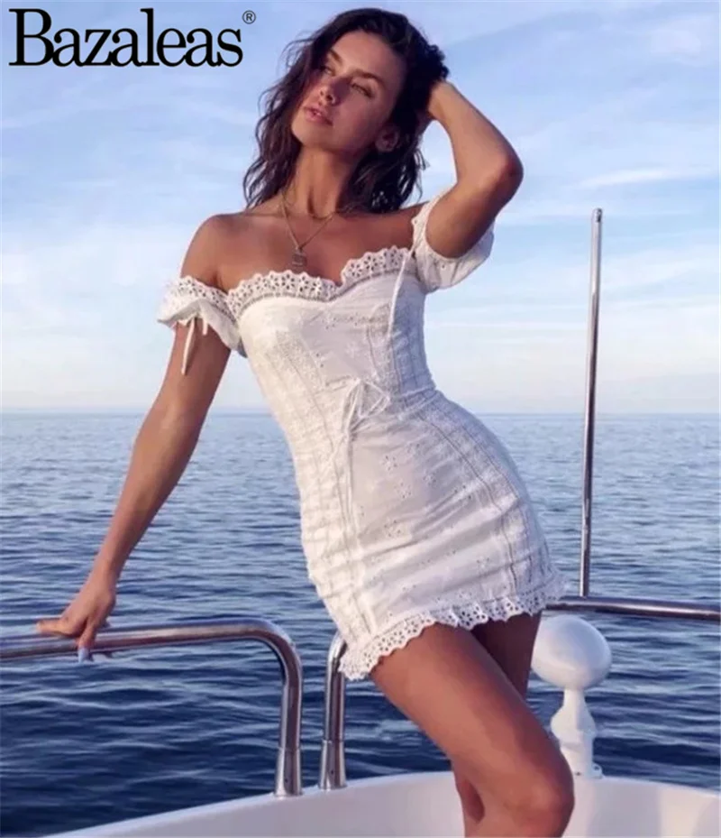 Bazaleas летнее платье с коротким рукавом vestidos винтажное миди завязками спереди и