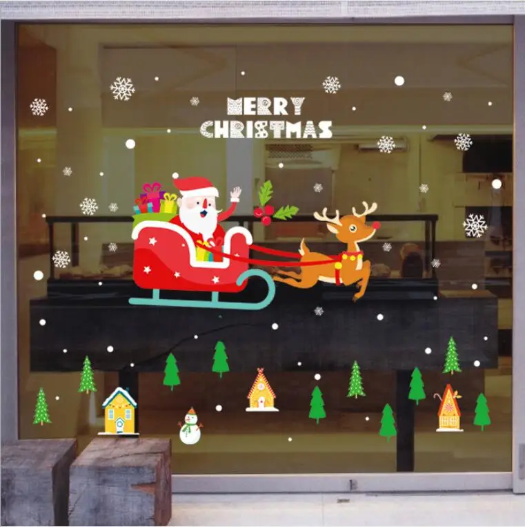 Веселые новогодние наклейки на окно рождественские окна Санта Клауса