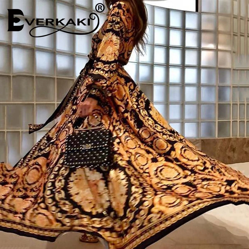 Женское длинное платье Everkaki винтажное пляжное с длинным рукавом и глубоким