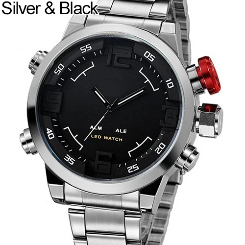 Для мужчин Нержавеющая сталь светодиодный цифровой аналоговый Дисплей