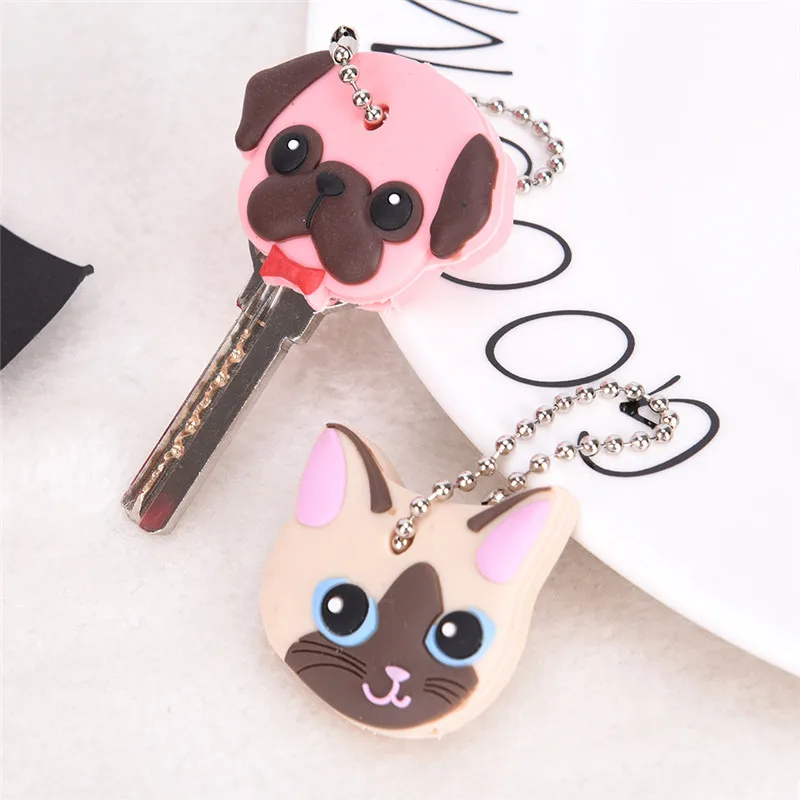 

Silicone Key Ring Cap Case Lovely Animals Head Shape Keychain Shell Cat Hamster Pug Dog Desk Sets School Stationery New