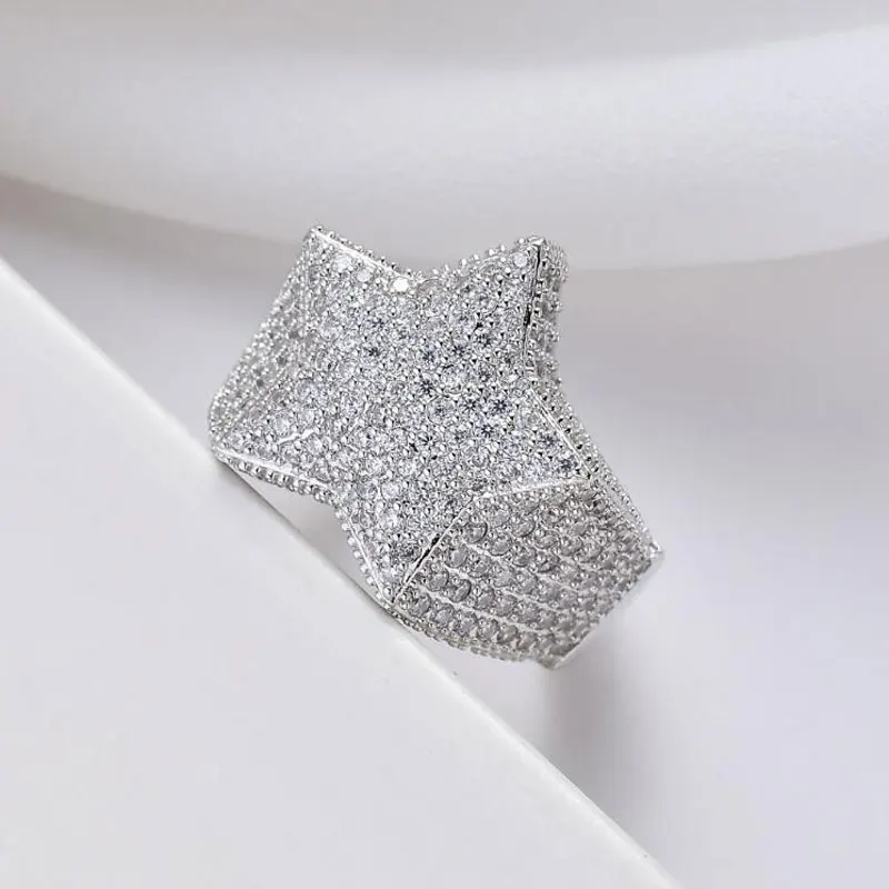 CSJ Hip Hop Rings Bling Iced Out Star Ring Gold Silver Color Charm HipHop/Punk Men Jewelry | Украшения и аксессуары