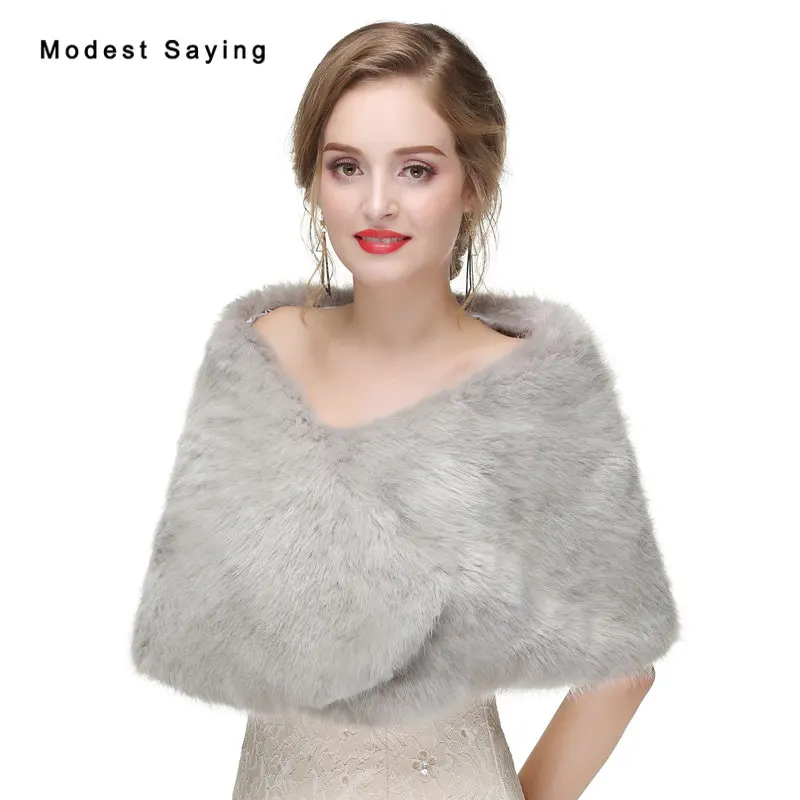 

New 2017 Silver Faux Fur Wedding Boleros Shrugs Bridal Shawls Fur Stoles Warm Bridesmaid Wraps Outerwear Wedding Accessories