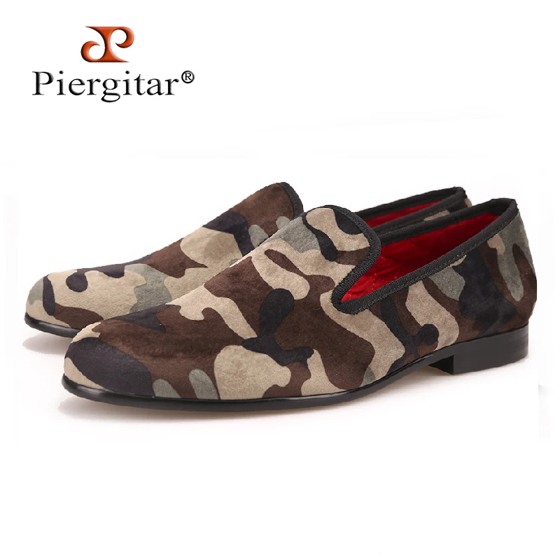 PIERGITAR new similar supreme camouflage designs men velvet shoes Fashon Party and Show loafers big size male slippers | Обувь
