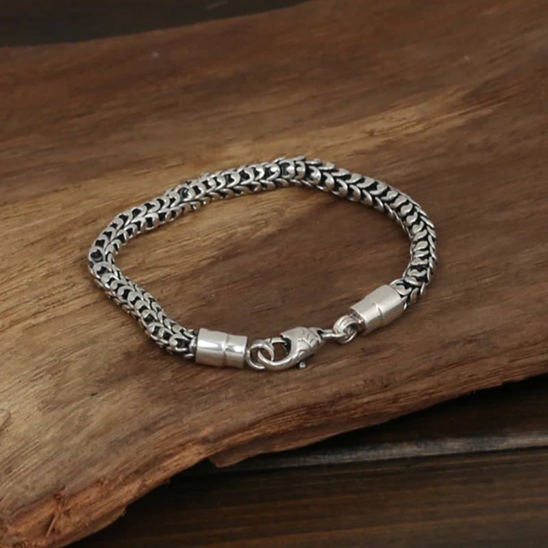 S925 sterling silver men's bracelet personality fashion jewelry handmade retro double leading shape 2018 new gift to send lover |