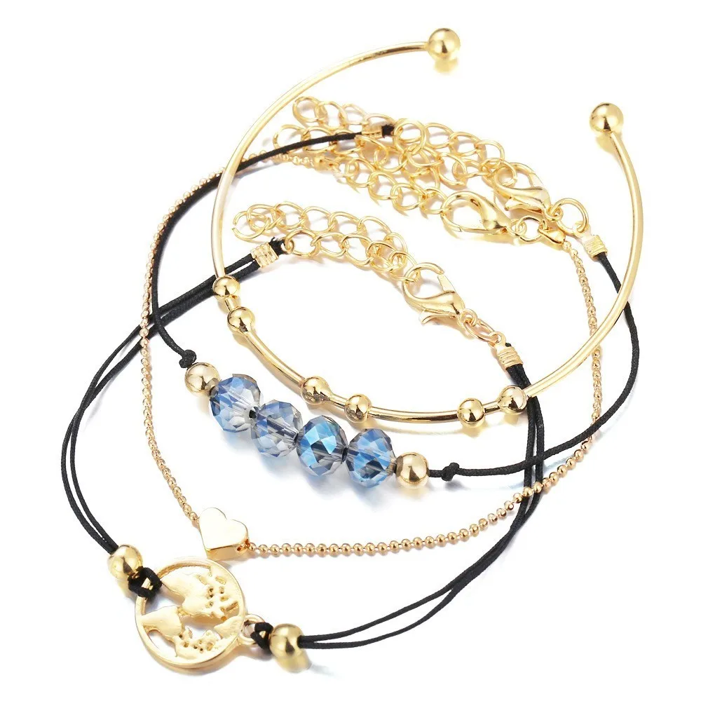 Женский браслет с кристаллами Boho украшенный бусинами 4 шт. ювелирное изделие в