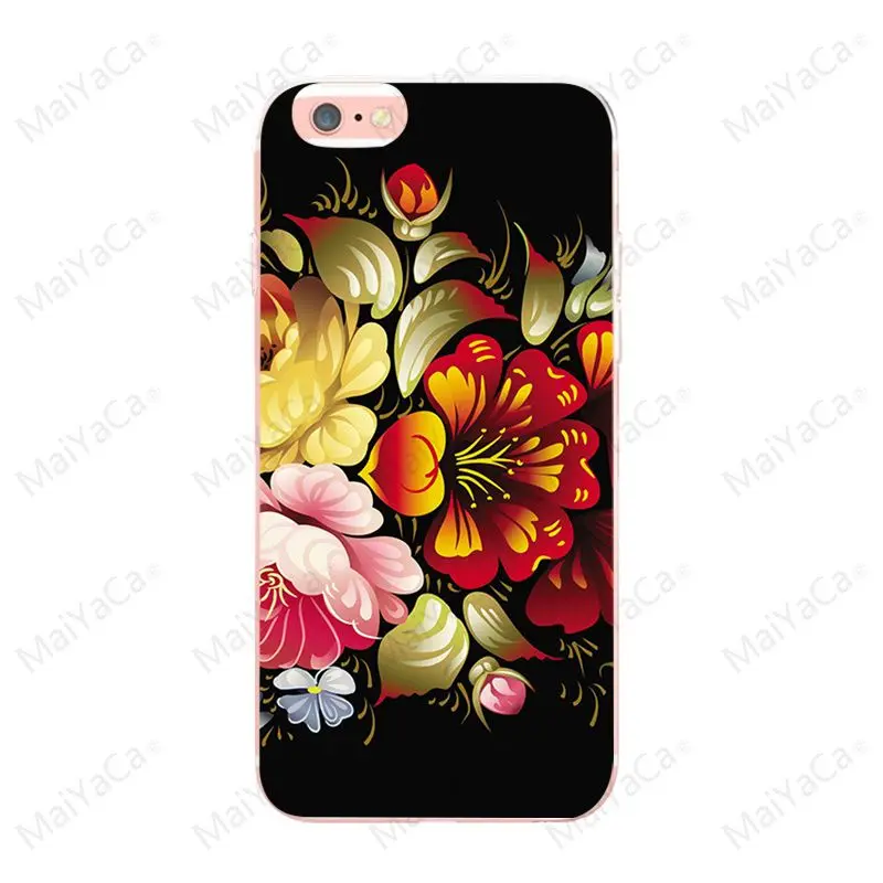 MaiYaCa Khokhloma русский Узор Цветок для iphone 8 8plus X XS XR Coque Shell для Apple iphone 5 5S SE и 6s 7 8 чехол для телефона