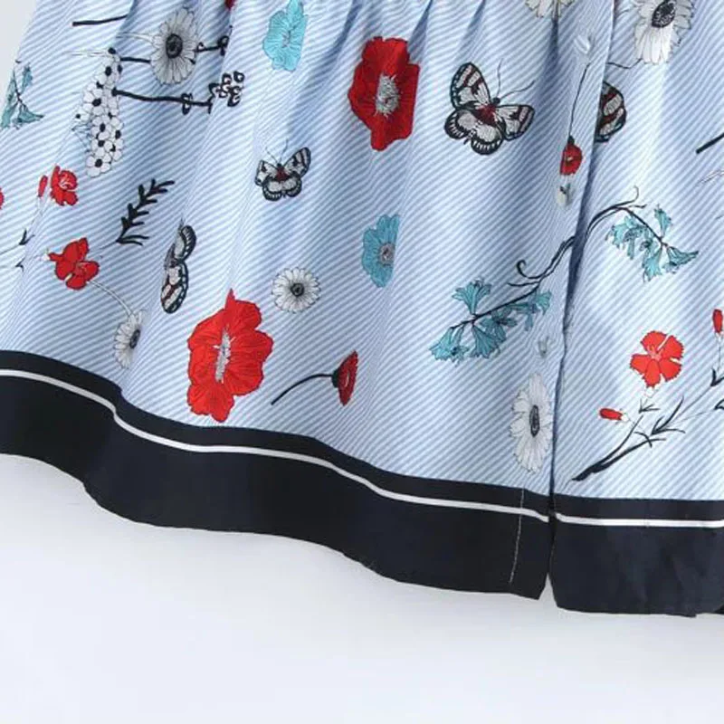 Floral Striped Pleated Midi Skirts New 2017 Summer Fashion Faldas Mujer Elastic Waist Pockets Ladies Knee-Length Skirt Z291 | Женская