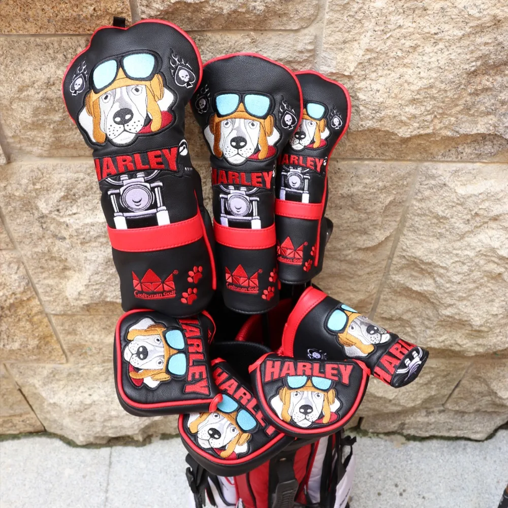Черный и красный кожаный чехол для гольфа Harley вышивка Dr обтекатель спасательный головной убор драйвер/фарвэй/гибрид