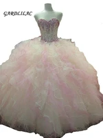 new ball gown quinceanera dresses sweetheart crystal beads ruffles organza long prom dresses vestido de quinceanos