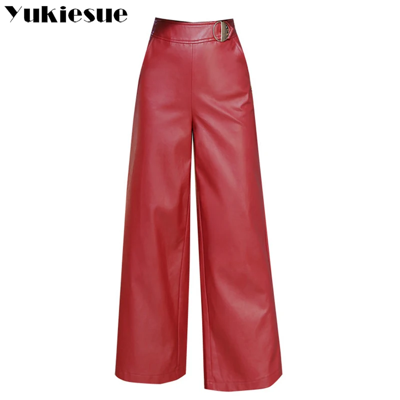 Брюки женские широкие из искусственной кожи|leather pants female|casual womenwide leg |