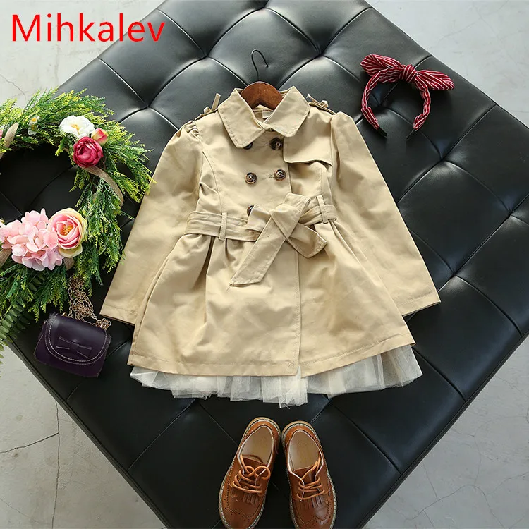 Mihkalev fashion patchwork baby girls winter coats 2017 trench for kids clothes warm children windbreakers outerwear |