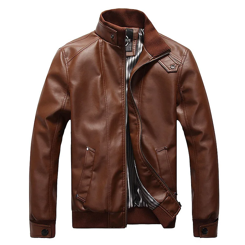 2014 fashion stand collar motorcycle leather clothing men's jacket male outerwear M-2XL | Мужская одежда