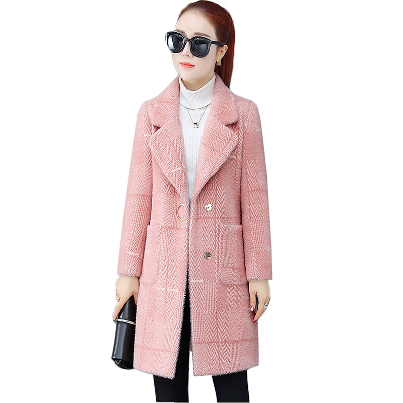

Winter Women Jacket New Fashion Thicken Imitation Water Velvet Woolen Coat Outerwear Loose Large Size Midi Woolen Coat Tops K955