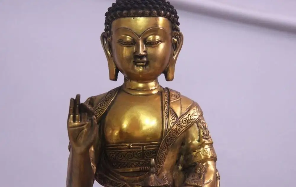 Тибетская бронзовая медная позолоченная башня Sakyamuni Shakyamuni тафагата статуя бога