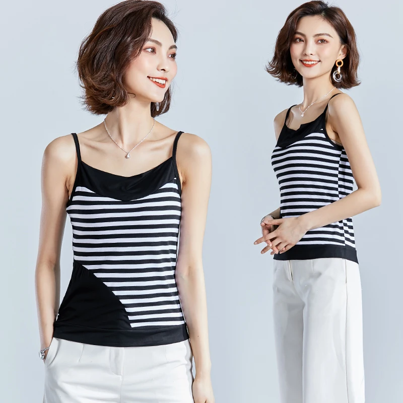 gkfnmt Crop Top Mujer Camisole Tank Summer 2019 Fashion Sexy Strappy Vest Striped Patchwork Sleeveless Women Shirt Fitness Camis | Женская