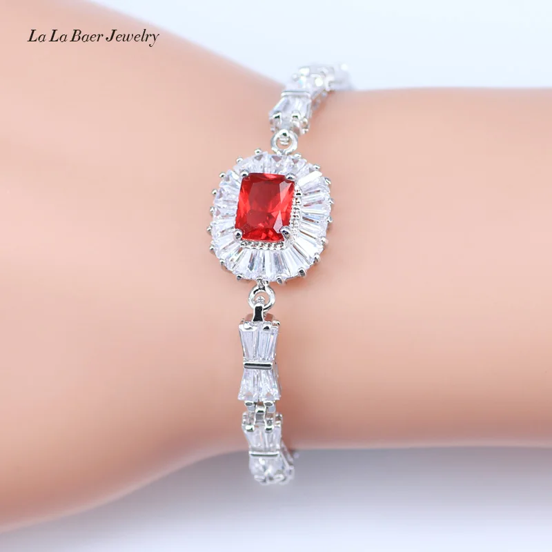 L & B Дубай Стиль красный гранат белый циркон принцесса комплект ювелирных изделий