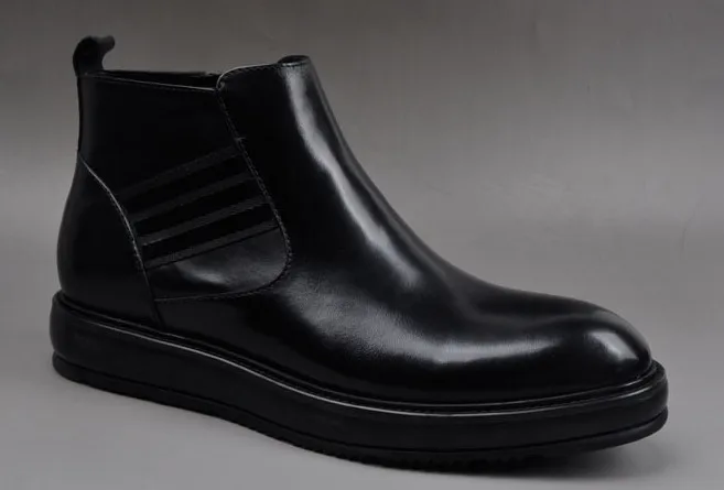 

new round toes men fashion leather shoes male high top bottom thick side zipper autumn winter warm artin boots free shipping