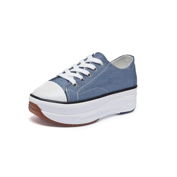 5005 Demin Blue Женские кроссовки; женская парусиновая обувь на толстой подошве из джинсовой ткани; женские кроссовки на плоской платформе; женская повседневная обувь; цвет белый - Цвет: 5005 Demin Blue