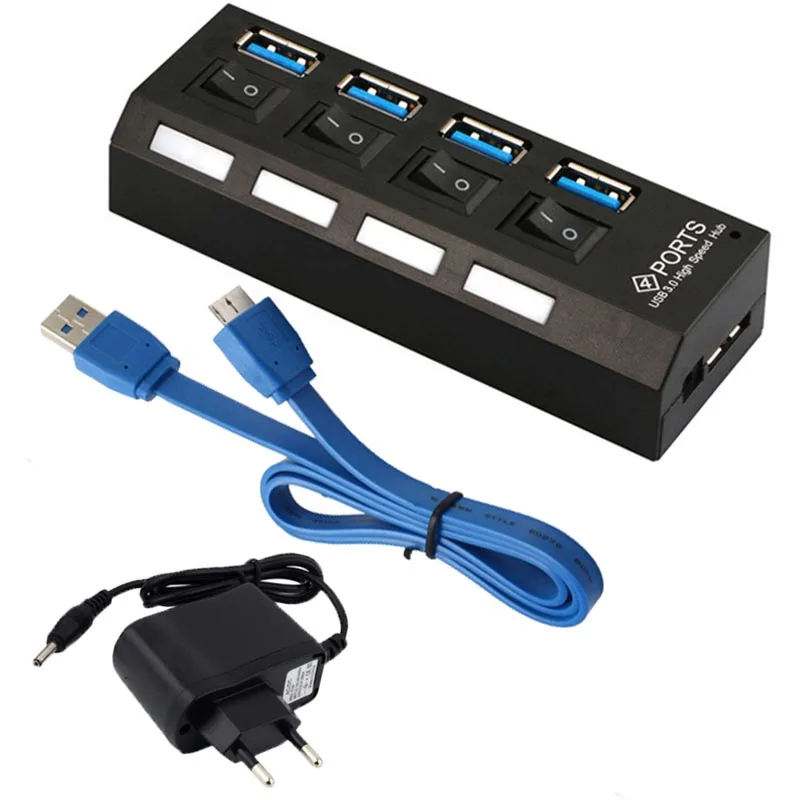 Black with EU Twofro 4 порта usb-хаб 3,0 Портативный Micro USB 3,0 концентратор разветвитель с ЕС адаптер питания до 5 Гбит/с USB разветвитель концентратор для ПК ноутбука - Цвет: Black with EU