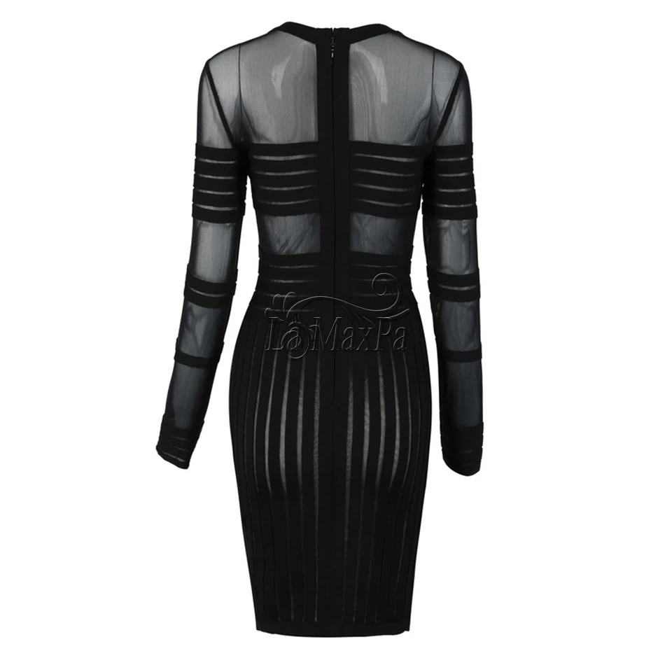 2019 New summer Black sexy Dress Long Sleeve Patchwork Hollow Out Pencil Bodycon Female Mesh Perspective bandage Dresses | Женская