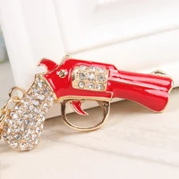 red pistol gun handgun cute charm pendant rhinestone crystal car purse handbag key chain ring creative party birthday gift
