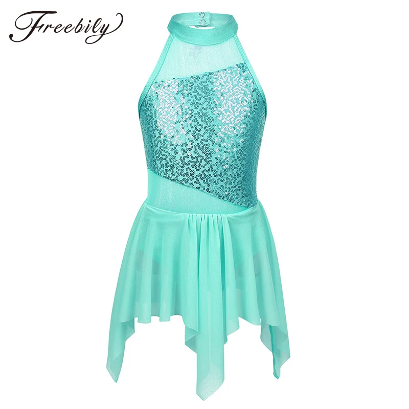 

Teen Girls Professional Ballet Tutu Dress Sequins Cutout Back Tulle Lyrical Dance Costumes Gymnastics Leotard for Kids Dancewear