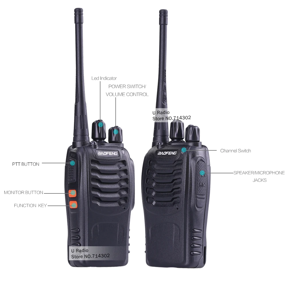 Портативная рация Baofeng 10 шт./лот 5 Вт ручная bf 888s UHF 400 470 МГц 16 каналов двусторонний