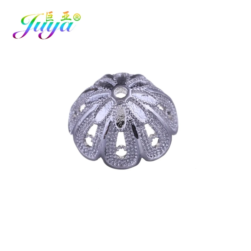 White Gold Juya DIY Ювелирные изделия с кистями компоненты 8 10 12 мм украшение круглый цветок разделитель бусины шапки Аксессуары для ювелирных изделий - Цвет: White Gold
