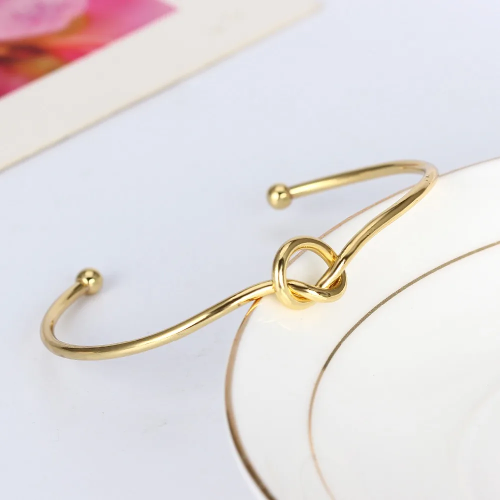 Новый Настоящее позолоченные Open Браслеты Женские Мужские Узел браслет Золотой