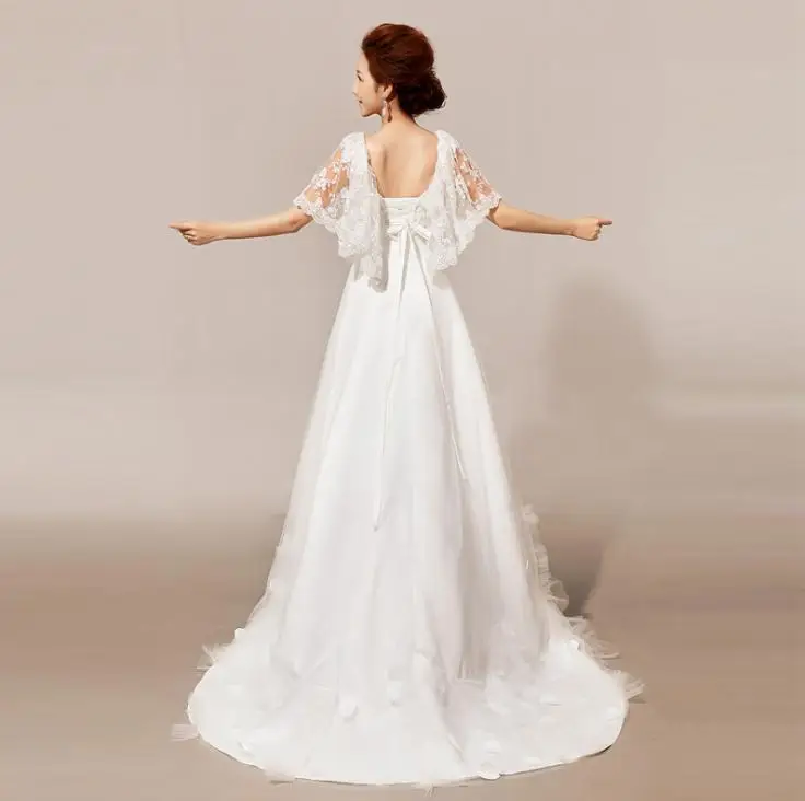 VENSANAC Boat Neck Lace Appliques Sweep Train A Line Wedding Dresses 2018 Ruffles Short Sleeve Backless Bridal Gowns | Свадьбы и