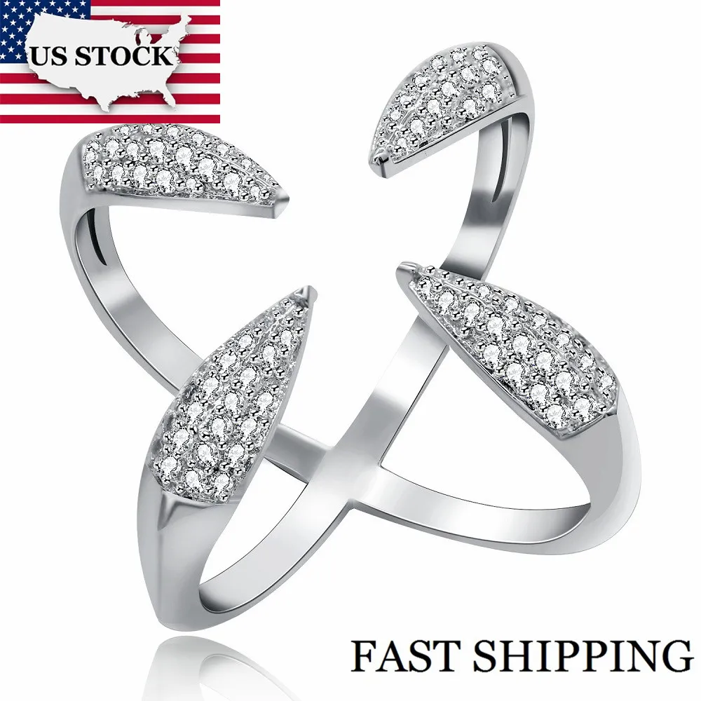 Американский запас Uloveido модный кубический цирконий X Ring 4 когти свободный размер