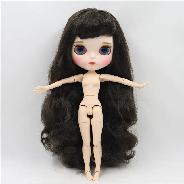 doll Фабрика blyth кукла 1/6 bjd белая кожа сустава тела темно-коричневые черные волосы, новое матовое лицо резные губы с бровью индивидуальные лица - Цвет: doll