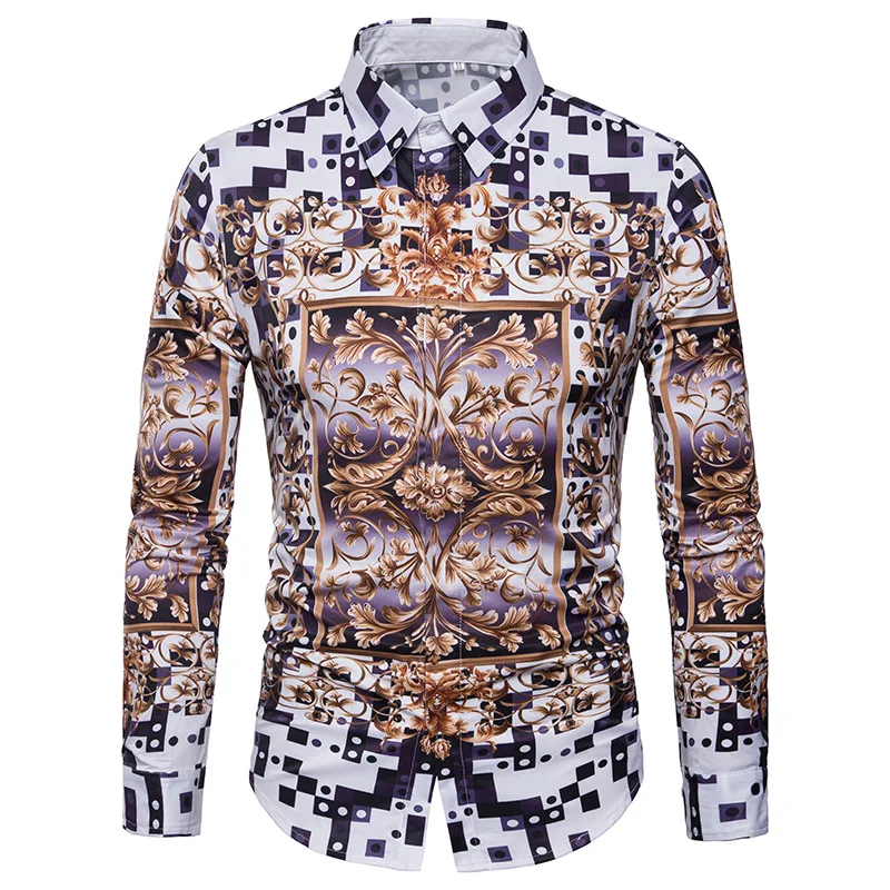 Мужская Весенняя рубашка с длинным рукавом и 3D принтом Размеры ЕС/США|fashion shirt