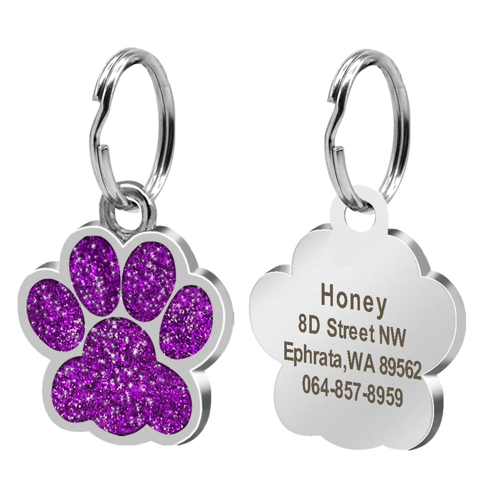 Purple Paw Персонализированные Бирки для собак, Выгравированная идентификационная бирка для кошек, круглая кость, форма лапы, индивидуальные бирки для кошек, котят, аксессуары для собак, французский Бульдог - Цвет: Purple Paw