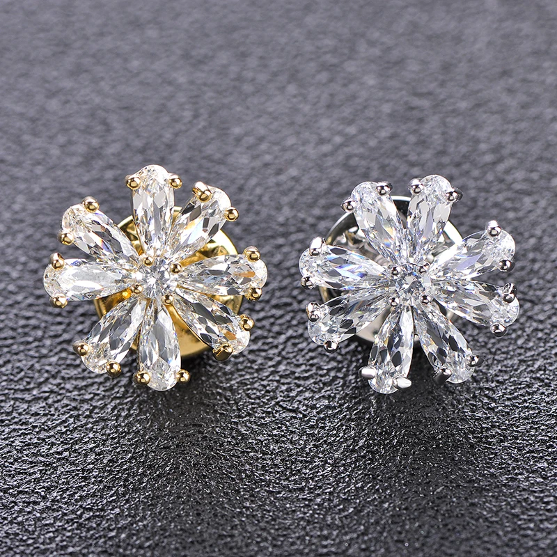 Блестящие стразы белый цирконий снежный цветок броши для женщин медный зажим на