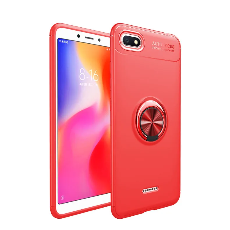 Красный Чехол для Xiaomi Redmi 6A, чехол для Xiaomi Redmi 6, Модный деловой чехол с магнитным кольцом на палец, задняя крышка для телефона, 5,45 дюйма - Цвет: Красный