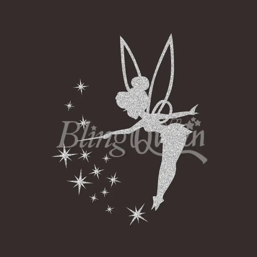 BlingQueen 12 шт./партия, блестящий HTV, виниловый дизайн Tinkerbell, размер и цвета могут быть настроены