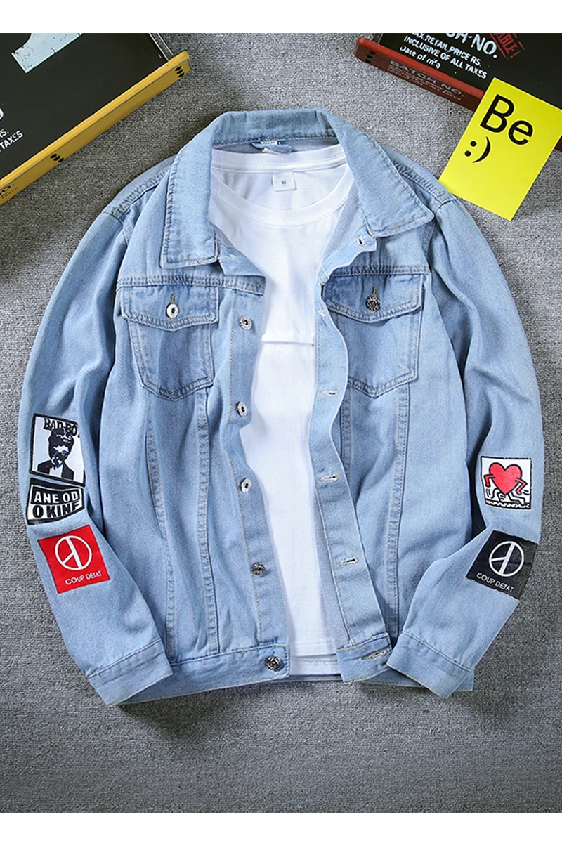 

Men's Large Size Denim Jackets Light Blue Jean Jackets New Fashion Male Cotton Black Denim Jackets Men Loose Denim Jackets
