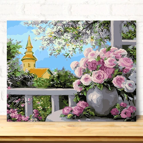 MaHuaf-A1033 DIY картина маслом по номерам пейзаж Балкон весна большие фотографии стены