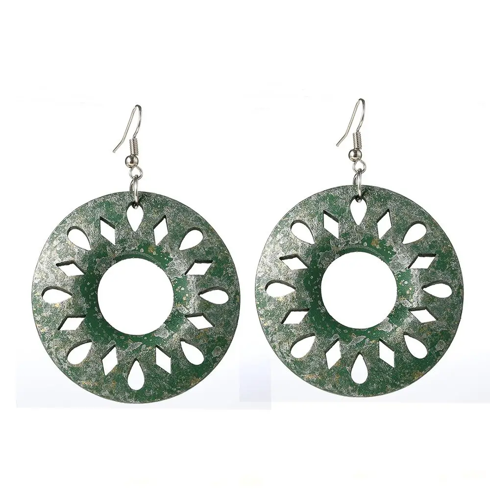 YULUCH 2019 Fashion Jewelry Women Vintage Imitation Rust Blue Hollow Wooden Pendant Earrings Round Big Dangle For Party | Украшения и