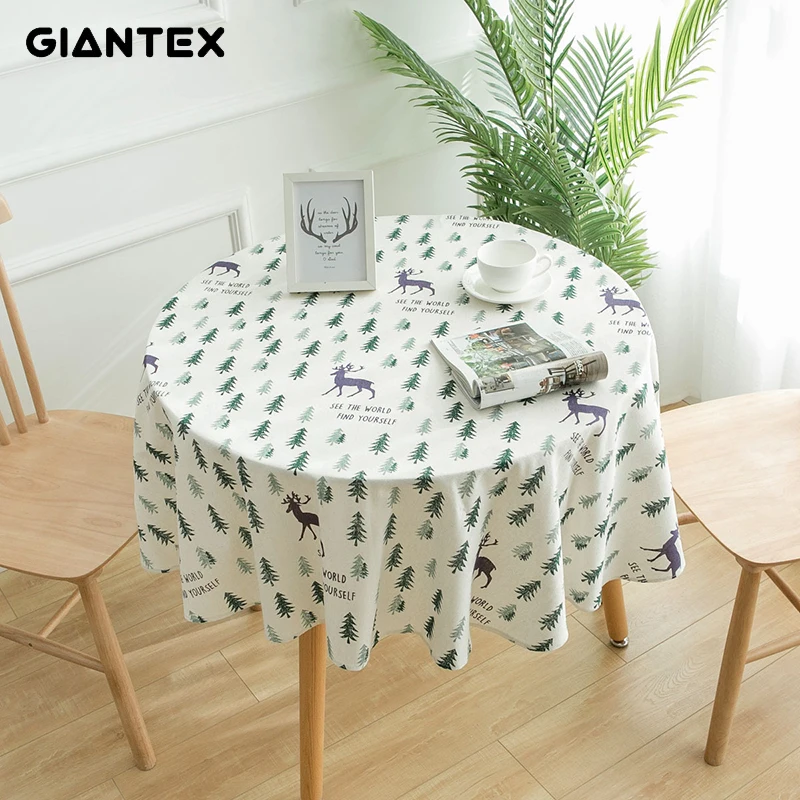 Декоративная скатерть GIANTEX хлопковая и льняная круглая для обеденного стола