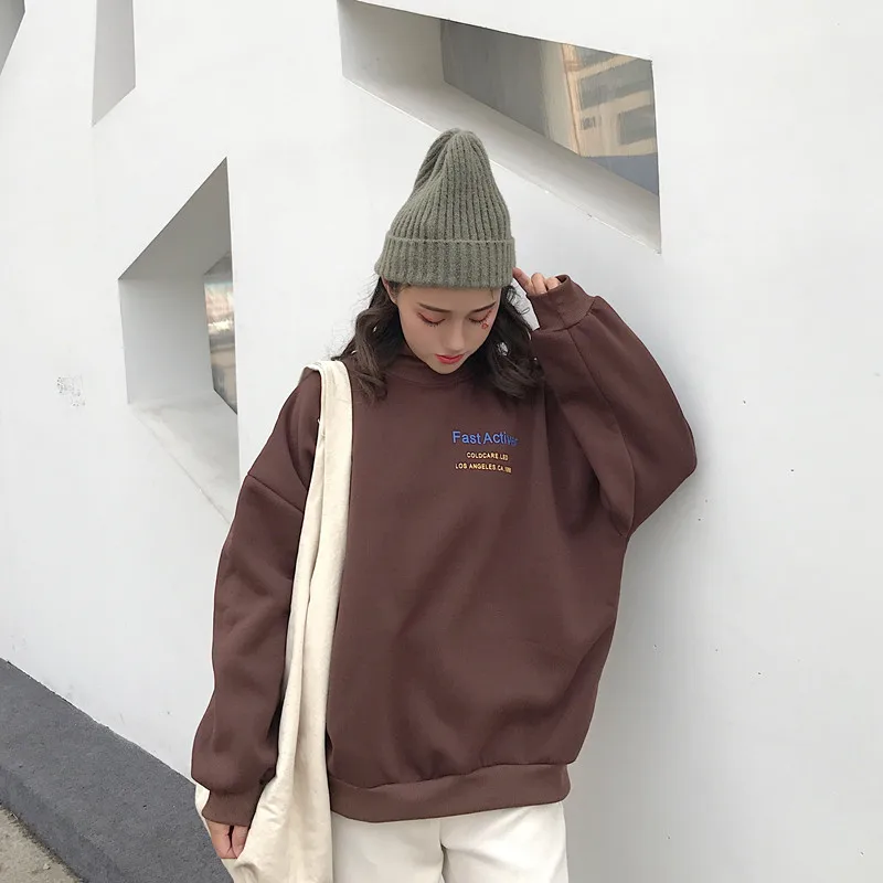 Harajuku женские новые модные стильные толстовки женские топы с буквенным принтом Женский бархатный корейский пуловер для студентов женщин Модный шик