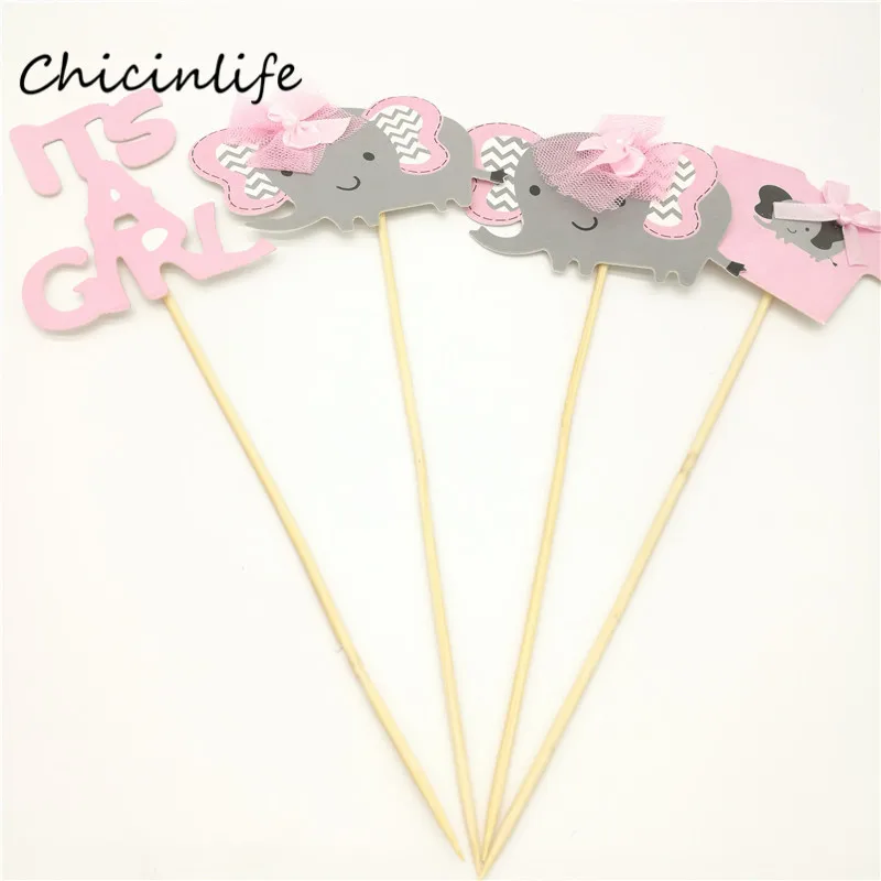 Chicinlife 4pcs Elephant It s a boy girl торт Topper Baby Shower детский день рождения украшение торта
