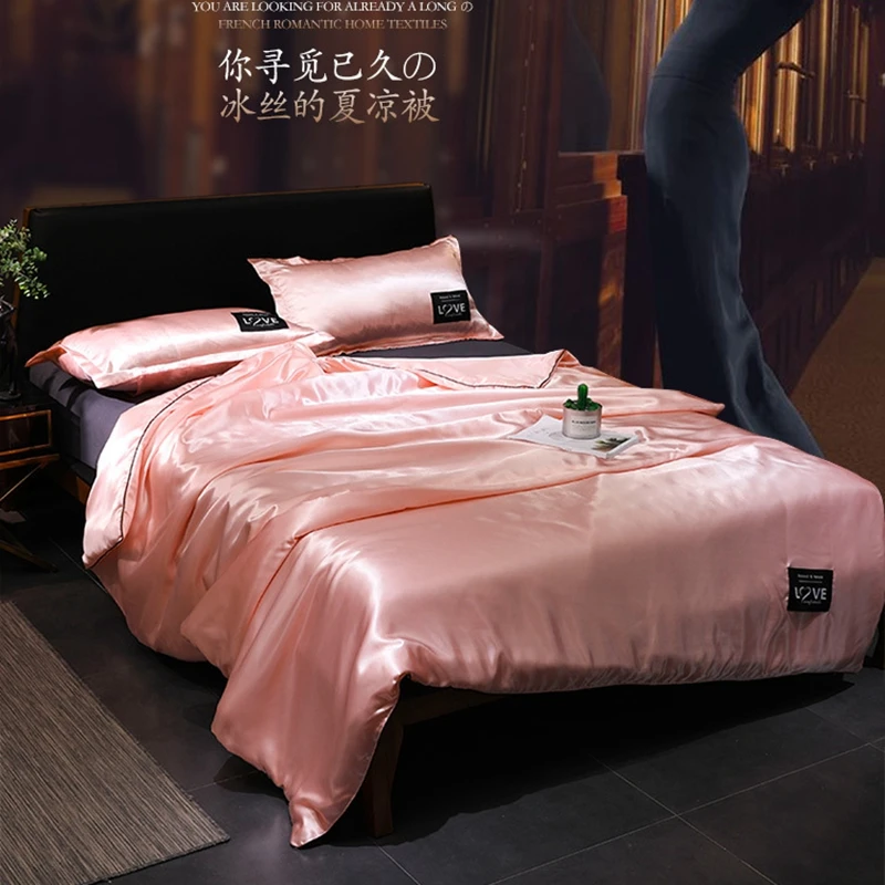 Satin Silk Quilt For Summer 12 Solid Color Bedding Set Bedspread Blanket Comforter Bed Cover King Queen Size new