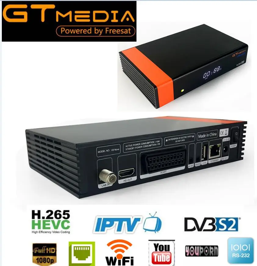 Спутниковый ресивер GTMEDIA V8 NOVA orange 1 год DVB S2 поддержка встроенного Wi Fi Ethernet power vu biss