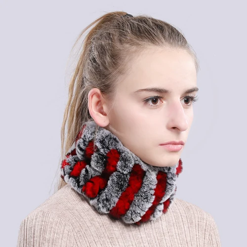 color 31 Women Real Fur Handmade Stretch Fur Scarf Knit Genuine Rex Rabbit Fur Headbands Girls Natural Fur Ring Cowl Snood Scarves Winter - Color: color 31
